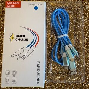Blue Multi-Connector USB Data Quick Charge Lightning Cable. Rapid Series
